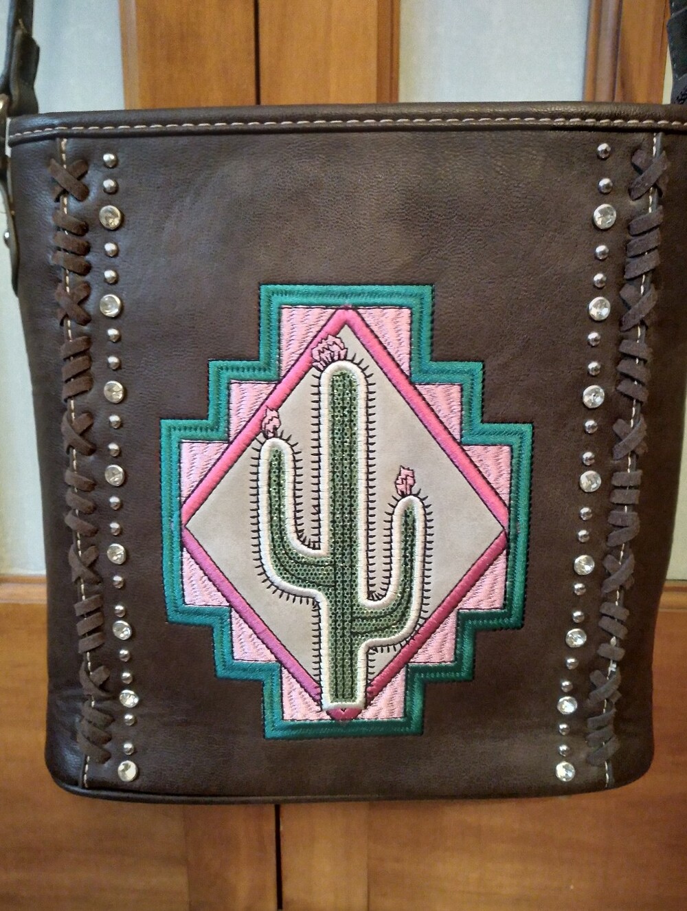 Women's Montana West Brown Cactus And Rhinestone Western Cowgirl Shoulder Purse